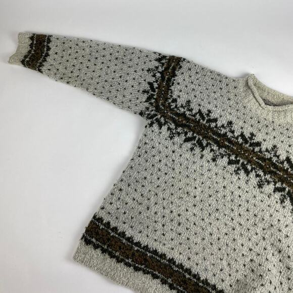 Vintage Snowflake Cream Brown High Collar Knit Snowflake Pattern Sweater Large - Picture 4 of 8